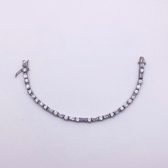 Vintage Sterling Silver Bracelet Round and Baguette Cubic Zirconia Crystals - Picture 5 of 7